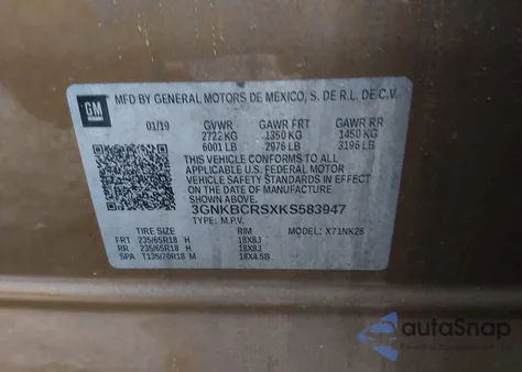 2019 Chevrolet Blazer из США, поврежденный, VIN 3GNKBCRSXKS583947